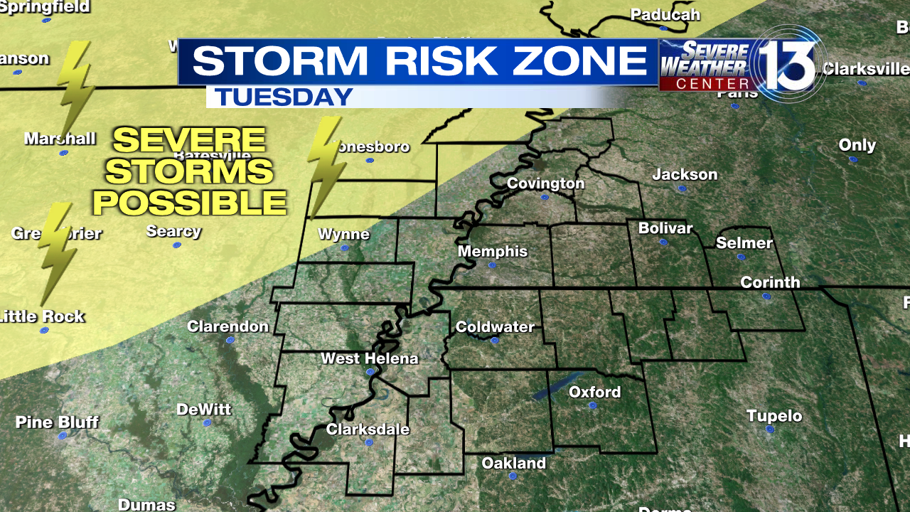 Storm danger area on Tuesday
